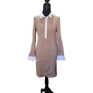 Anthropologie Womens LP Tan Ribbed Long Sleeve Polo Shirt Dress